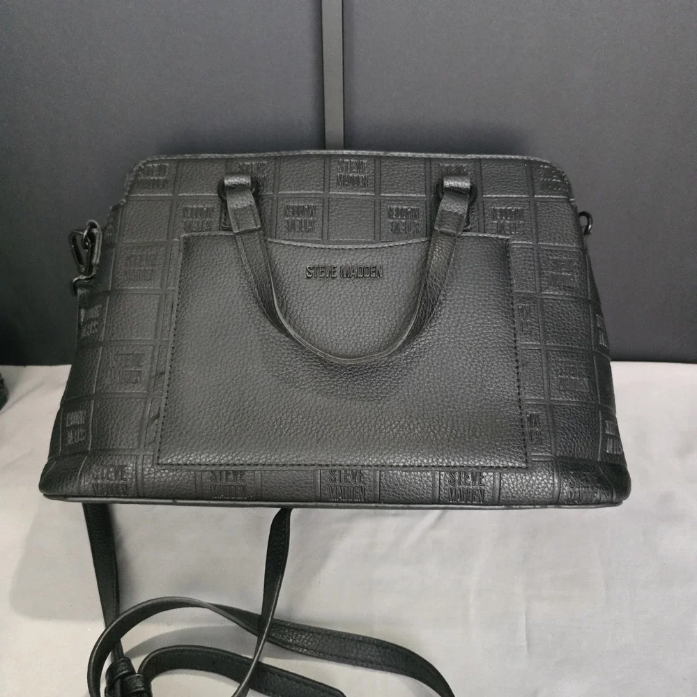 Steve Madden Bsidra Block Logo Satchel Detachable Crossbody Strap Faux Leather
